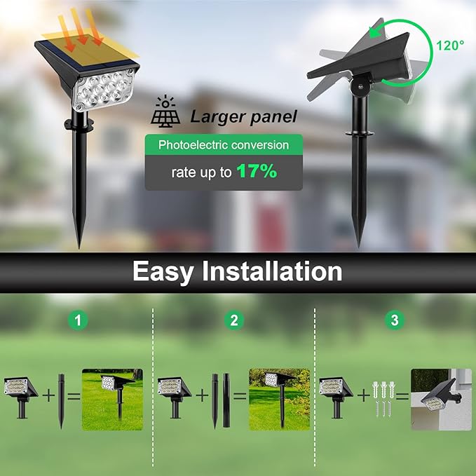 T-SUNUS 8 Pack Solar Color Landscape Spotlights IP65 Waterproof Solar Powered Spot Light Wall Lights 2-in-1 Outdoor Solar Landscaping Light for Yard Garden Driveway Porch Walkway Pool Patio