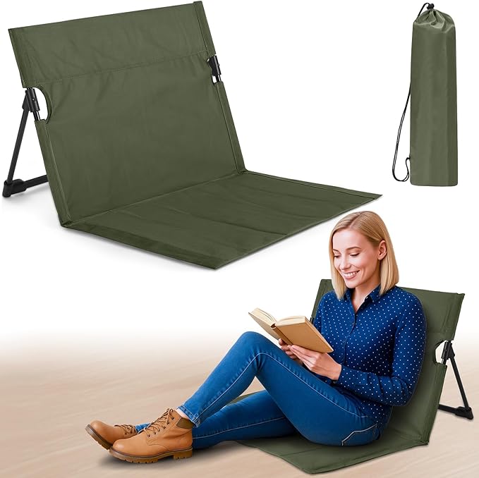 Jetec Foldable Floor Backrest Chair Portable Camping Chair with Storage Bag Light Weight Lazy Seat for Indoor Outdoor Bed Ground Park Lawn Concerts Beach Hiking