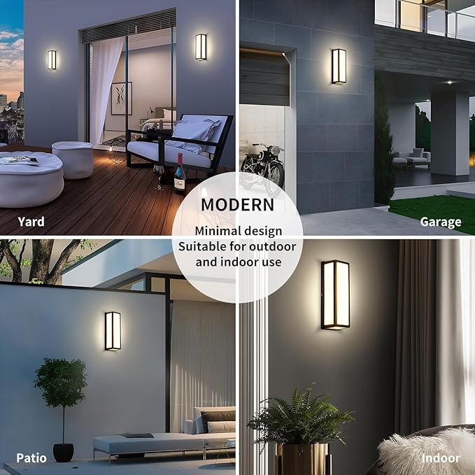 50W 15.16inch LED Outdoor Wall Sconce Light Black Aluminum 5000LM Super Bright Super Long Rectangle IP65 Waterproof Exterior Lighting for House Patio Porch Yards
