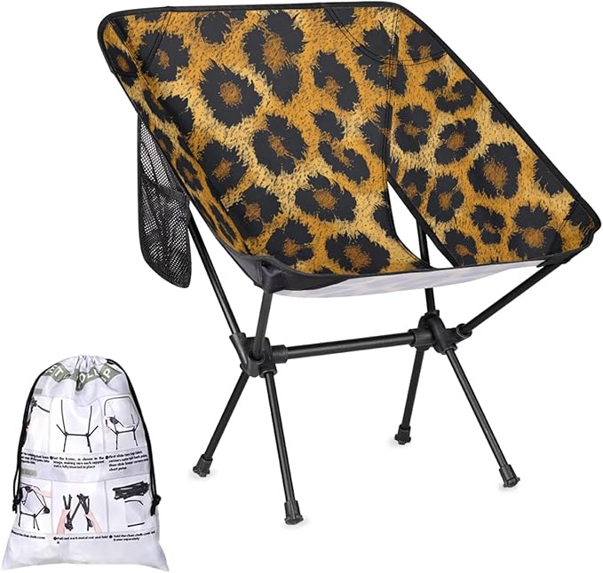 Honeybaby Folding Camping Chair Animal Print Leopard Camping Chairs Lightweight Portable Chair Outdoor Foldable Chairs for Camping Travel Picnic Beach Hiking