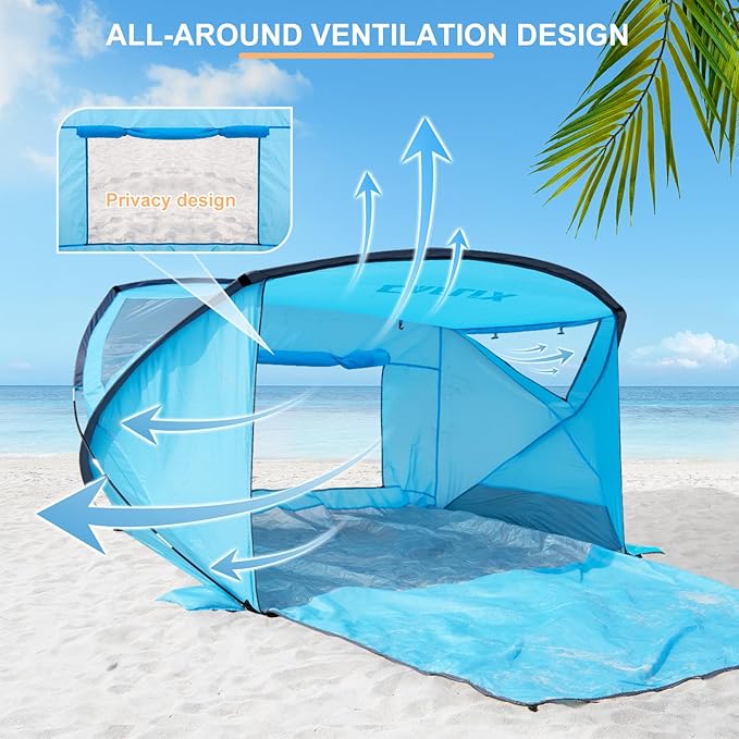 Beach Tent with Canopy Beach Cabana Sun Shelter for 4-6 Person Lightweight Portable Beach Cabana with UPF 50+ Sun Shelter and Ventilation Windows Ideal for Family Fun and Outdoor Camping