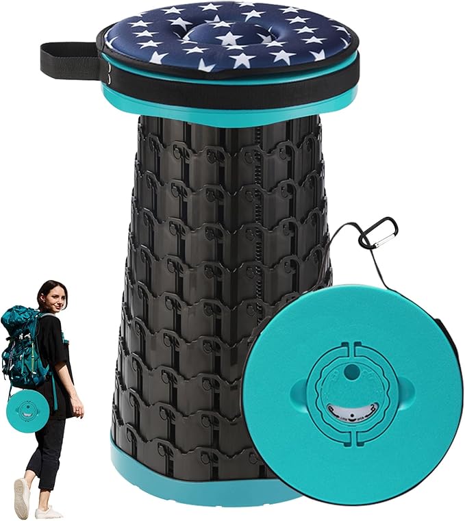 Upgraded Collapsible Stool with Cushion 800 lbs Heavy Duty Capacity &amp Lightweight 2.6 lbs 18-Inch Portable Retractable Folding Stool for Adults Camping Fishing Hiking BBQ Travel Outdoor Ev