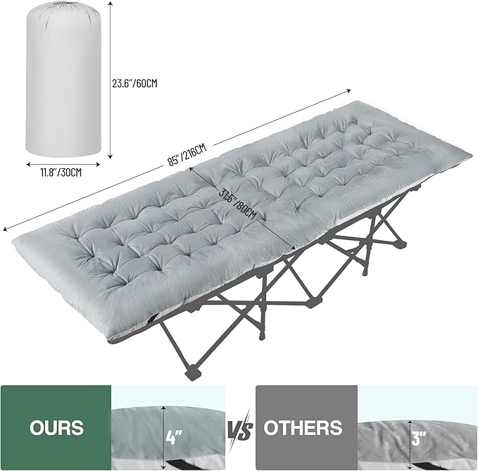 REDCAMP Folding Cot Pads for Sleeping Extra Thick Soft Comfortable Velvet &amp Corduroy Cotton Camping Cot Mattress Pad for Backpacking Hiking Black Blue Brown Grey 75x30 inches
