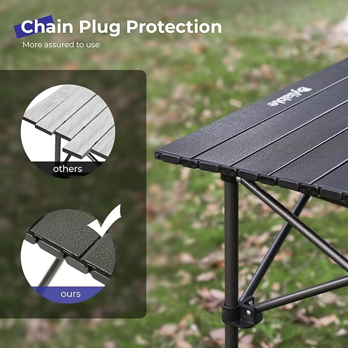 Camping Table Folding Portable Camp Aluminum Fold Up Lightweight Roll Up Table Adjustable Height with Carry Bag Indoor Outdoor for Camping Picnic Backyard BBQ Patio Black