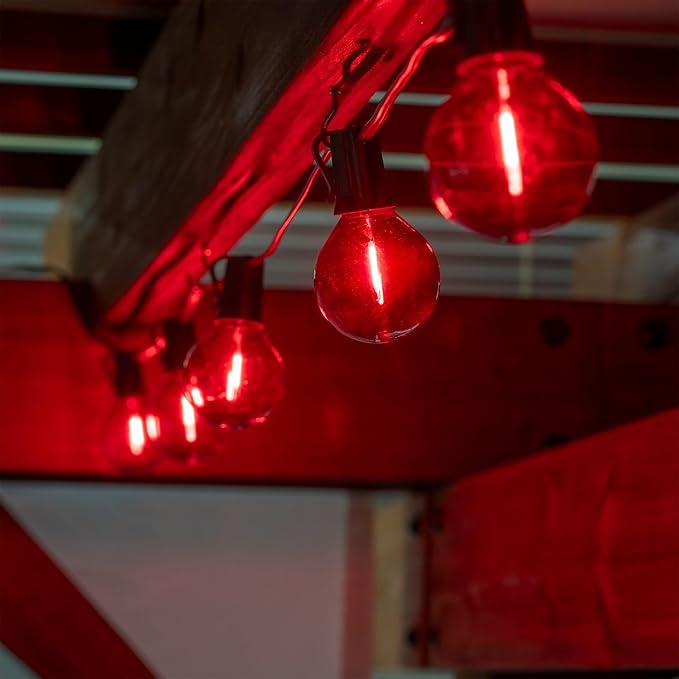 Novelty Lights 25 Pack Red G40 LED Filament String Light Bulbs E12/C7 Candelabra Base 5 Watt Equivalent Shatterproof Replacement Bulbs for Patios Canopy Lighting