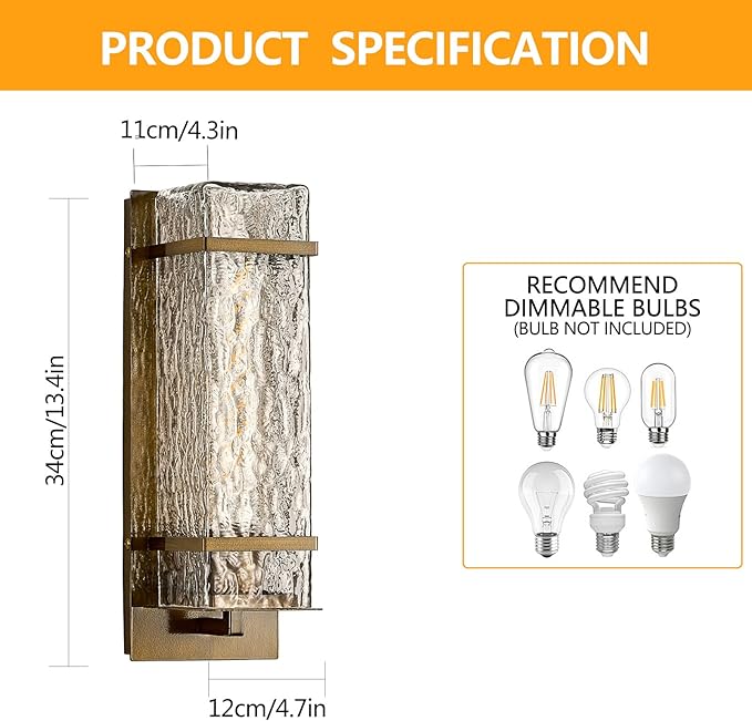 Outdoor Wall Light Vintage Gold Exterior Waterproof LanternsH13.4in Porch Sconces Wall Mounted Lighting with E26 Sockets for GarageDoorwayPatioFront Door