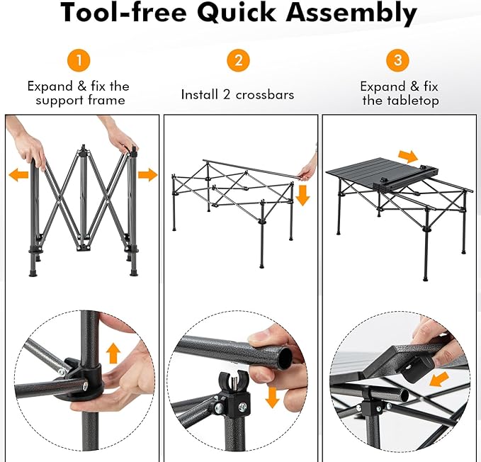Tangkula Aluminum Folding Camping Table Lightweight Roll-up Camp Table for 4-6 People with Large Tabletop &amp Carry Bag Portable Picnic Table for Outdoor Camping Travel BBQ Party