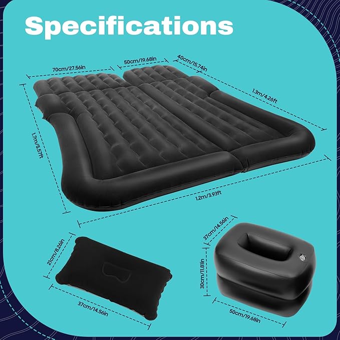Inflatable Bed Mattress Car Bed Truck Air Mattress Back Seat Sleeping Beds Quick Inflation Travel Bed with Air Pump Comfortable for Camping Fits Most Car Tent SUV Sedan Pickup Back Seat (black)
