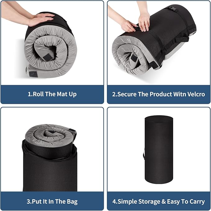 Memory Foam Camping Mattress PadPortable Roll Up Sleeping Pad for FloorCamping Car|Twin Single Kid Cot Outdoor Guest BedRemovable Waterproof Cover Travel Bag