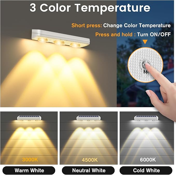 Solar Fence Lights Outdoor1300mAh 12packWarm/Natural/Cool WhiteIP65 WaterproofFence Lights Solar PoweredSolar Lighting for Deck Backyard Railing(White)