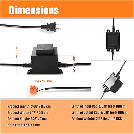 Outdoor Landscape Transformer UL Listed 110/120V to AC 12V/5A 60W Waterproof Power Supply Converter for LED Spotlight Pathway LightOutdoor Landscape LightingSwimming Pool Light