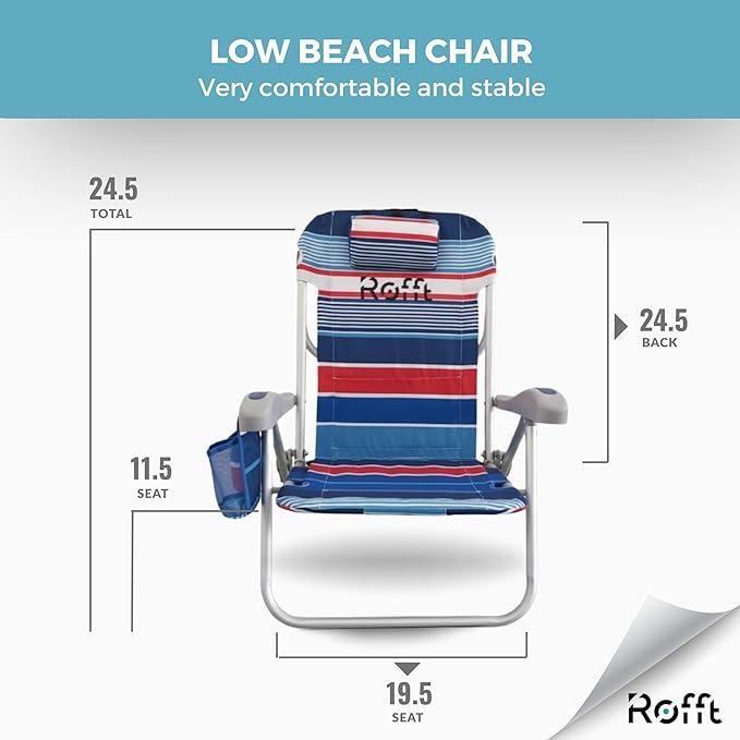 Heavy Duty Beach Chair 6 Positions Reclining for Adults Folding Lightweight with Backpack Straps Cooler Cup Holders Big Storage Pillow and Towel bar Lay Flat Position