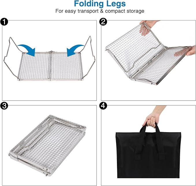 REDCAMP 17 Large Folding Campfire Grill with Mesh 304 Stainless Steel Grate Heavy Duty Portable Camping Grill with Carrying Bag for Outdoor Cooking BBQ