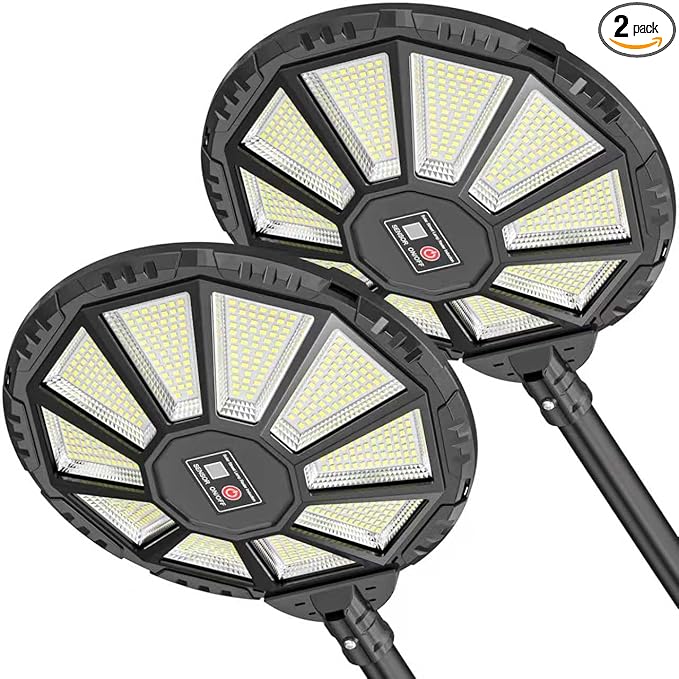 Solar Lights Outdoor 590LED 6500K Flood Light Dusk to Dawn Solar Outdoor Lights with Motion Sensor IP66 Waterproof Solar Street Lights Outdoor for Yard Pools(2 Pack)