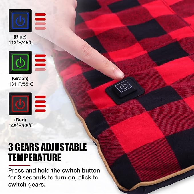 REDCAMP Heated Sleeping Bag Pad Heated Sleeping Bag Liner 5 Heating Zones 3 Adjustable Heat Settings USB Heating Pad for Cold Weather Camping Backpacking or Hiking Green/Red