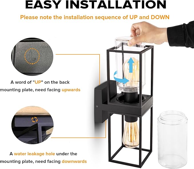LUTEC Flair 5288804012 UP and Down Outdoor Wall Sconce Modern Black Porch Light Fixtures Exterior Light Fixtures Wall Mount Light with Clear Glass Waterproof Wall Lantern for for Garage Doorway