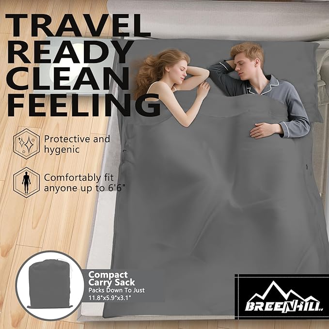 Sleeping Bag LinerLong Staple Cotton Adult Sleep Sack &amp Travel SheetsTravel Sleep Sack for Backpacking Hotels &amp Hostels Lightweight Travel Sheet Camping SheetsHas Full Length Zipper