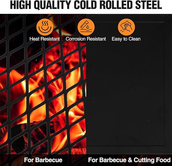 REDCAMP Folding Campfire Grill Heavy Duty Steel Mesh Grate 23.6 Portable Camping Grates Over Fire Pit Campfire Cook Equipment with Legs Carrying Bag Grilling Rack for Outdoor Open Flame Cooking