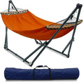 Tranquillo Sturdy Steel Hammock with Stand Premium Cotton Canvas Hammock 600 lbs Capacity Hammock Stand Folding Portable 30-Second Fold Unfold Hammock for Camping Orange