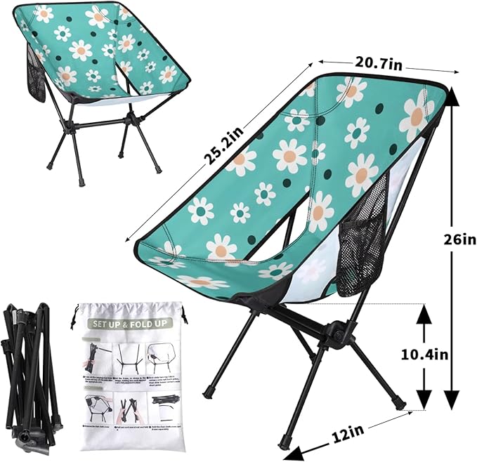 Honeybaby Folding Camping Chair Floral Flower Camping Chairs Lightweight Portable Chair Outdoor Foldable Chairs for Camping Travel Picnic Beach Hiking