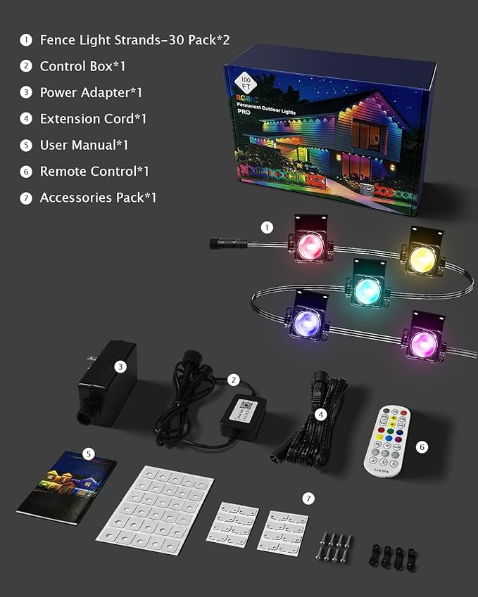 Permanent Outdoor Lights Pro100ft RGB+IC Smart Outdoor DecorApp/RemoteChristmasHalloweenMulti Scene ModesIP67 WaterproofEaves Light with Daily &amp Holiday Party DecorHouse Roof Lighting