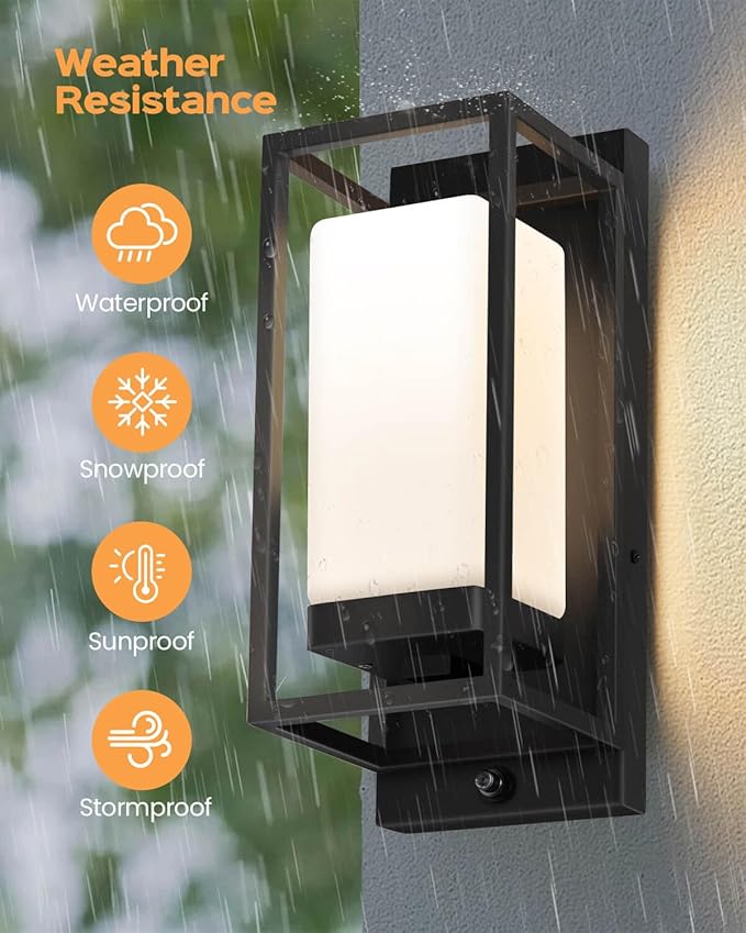 SHIMR Outdoor Wall Light with Dusk to Dawn Sensor Black Outdoor Light Fixture with LED Bulb Included E26 Base Waterproof Exterior Sconce for Porch Garage Front Door