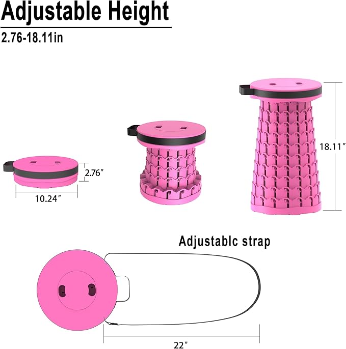 2026 Upgraded 18.1 Portable Folding Stool Collapsible Stools 600lbs Max Weight Lightweight But Sturdy Telescoping Foldable Camping Stool for Outdoor Fishing Hiking Travel BBQ