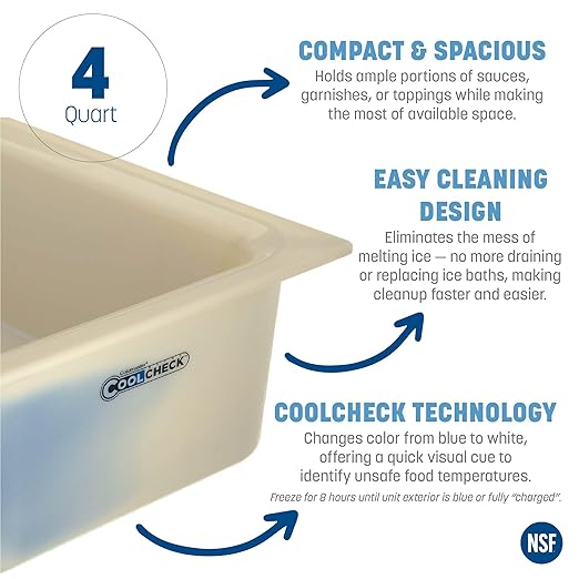 Carlisle FoodService Products CM1102C1402 Coldmaster CoolCheck 6 Deep Third-Size Insulated Food Pan 4 Quart Color Changing White and Blue