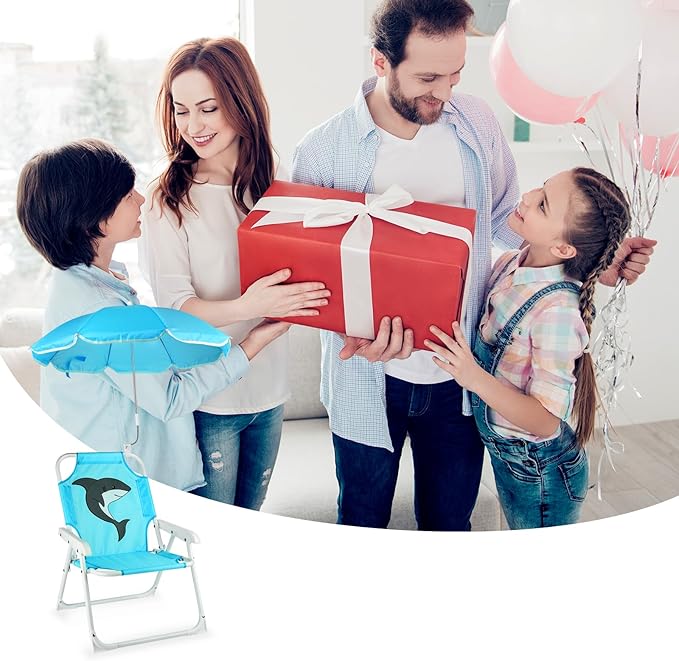 PLULON Kids Beach Chair with Umbrella Folding Lawn and Camping Chair with Summer Shade for Beach Pool Travel and Outdoor (for 1-5 Years Old)