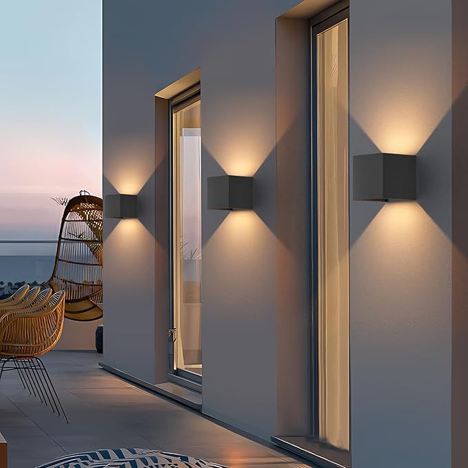 4.7inches Modern Cube Led Wall Light20W 3000K Up Down Hardwired Outdoor Wall SconcesIP65 Waterproof Aluminum Wall Lamp with Adjustable Beam Size for Garage Garden Porch Patio(Black2Pack)