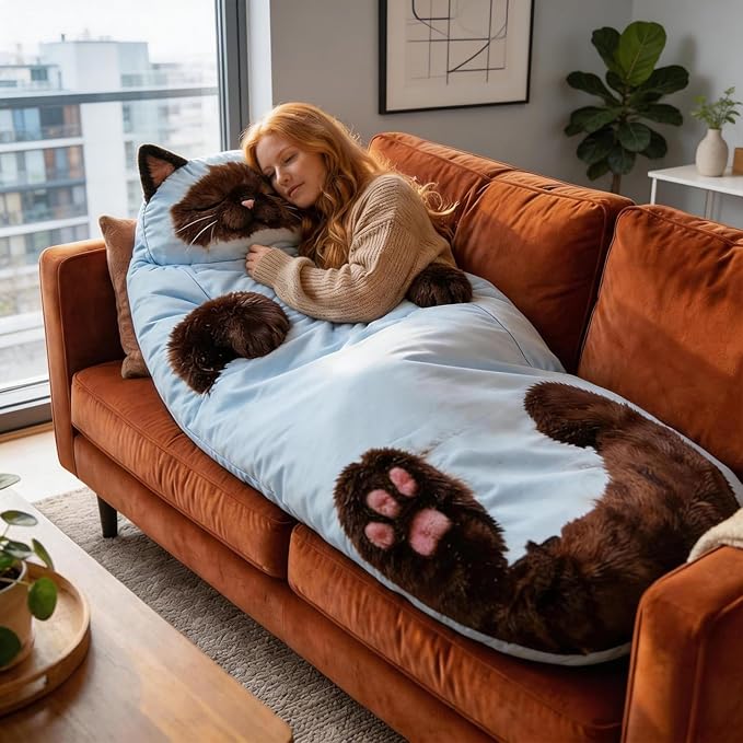 Fluffy Cat Sleeping Bag Cat Shaped Plush Sleeping Bag for Adults Plush Cats Envelope Sleepings Bags for Camping Sleepovers &amp Home Lounging