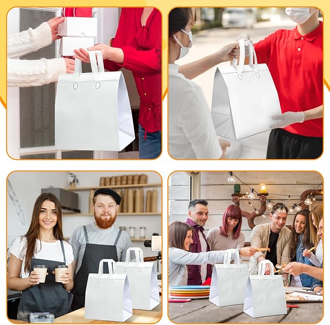 Hushee 200 Pcs Insulated Take out Bags Bulk Thermal Insulation Take Away Bags Disposable 10.24x11.02x6.69 Inch for Grocery Lunch Hot Cold Frozen Food Delivery Shipping Cooler(White)