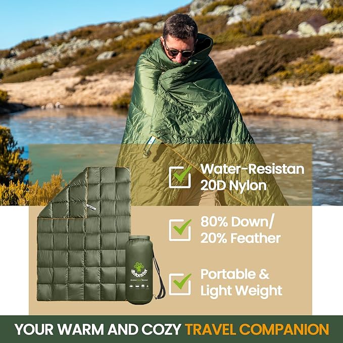 4Monster Down Camping Blanket - Outdoor Travel Quilt Puffy 650 Fill Packable LightweightWind &amp Waterproof | Ideal for Stadium BackpackingPicnics Beach and Hiking