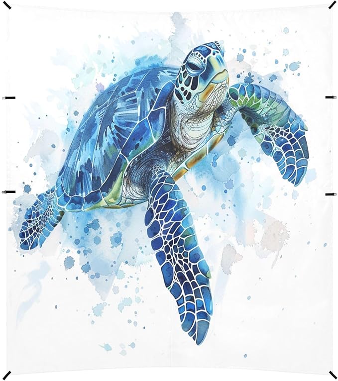 ALAZA Sea Turtle Watercolor Beach Tent Sun Shelter UPF50+ Protection Beach Shade Canopy w/ 4 Sandbags for Outdoor Camping Fishing Backyard Fun Picnic 10x9 ft