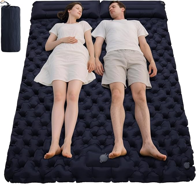 2 Person Inflatable Sleeping Pad for Camping Ultralight Double Camping Mat Air Mattress Foot Pump Durable Waterproof Compact Sleeping Mat for Outdoor Backpacking Hiking Navy