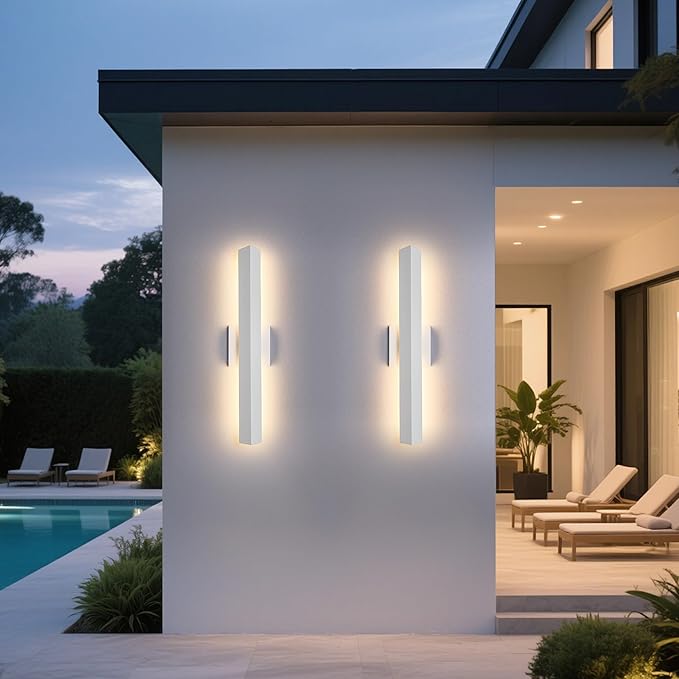 2 Pack LED Outdoor Wall Lights Dimmable20W 3000K21.9 Modern Textured White Outdoor Wall Sconce IP65 Waterproof Linear Exterior Wall Light for Entrance Hallway Garage Porch