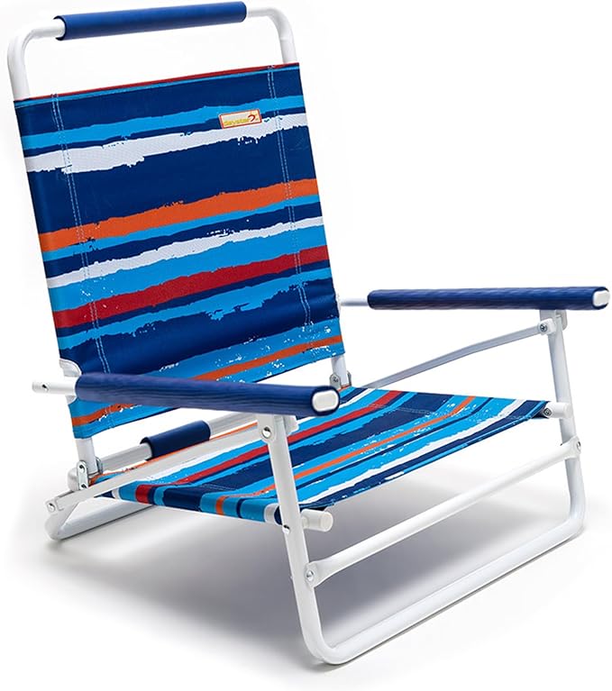 SunnyFeel Low Folding Beach Chair for Adults Lightweight Beach Chair Portable Camping Sand Chairs with Hard Armrest Supports 300lbs for Beach Lawn Concert