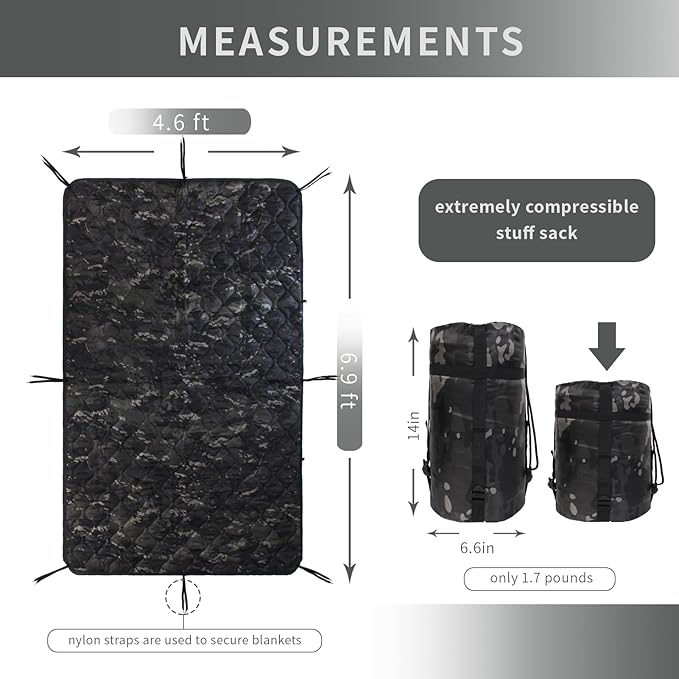 GRVCN Military Blanket - Camping Sleeping Bag with Zipper Poncho Liner Thermal Insulated Blanket Lightweight Portable Outdoor Hiking Survival Compression Carry Bag