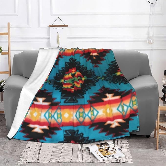 80X60 Southwestern Native American Lightweight Flannel Blanket - Soft and Breathable Polyester Suitable for Travel Camping and Home Decoration