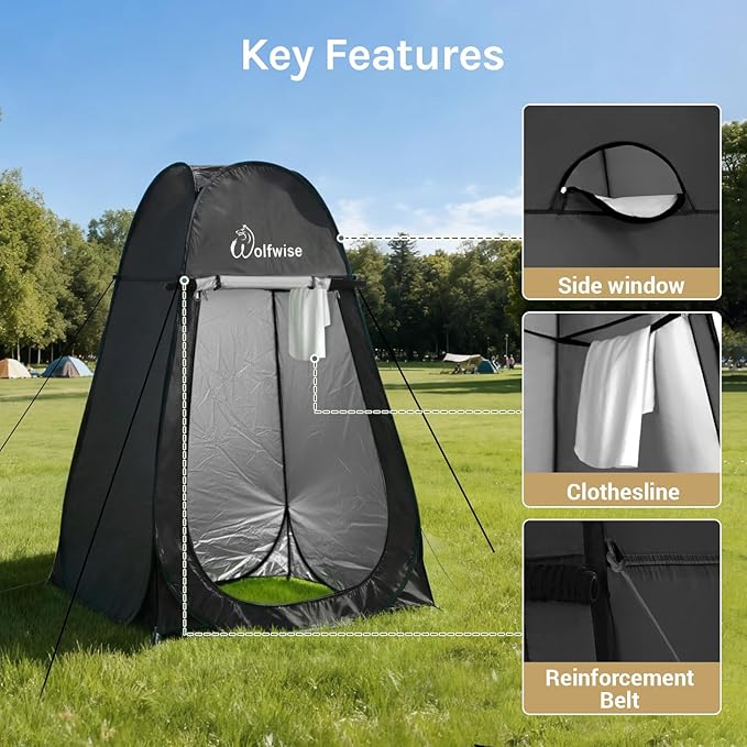 Wolfwise Pop Up Shower Tent Portable Instant Changing Tent with Ventilation Window &amp Carry Bag Privacy Bathroom Toilet for Beach Camping &amp Outdoor Width 47  Height 75  Silver-Coated Fa