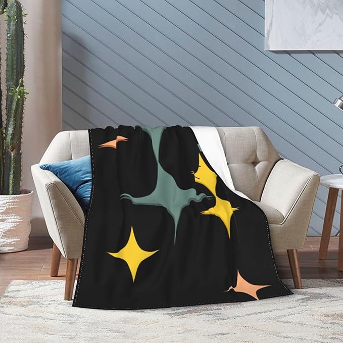60X50 Mid Century Modern Eames Atomic Starbursts Lightweight Flannel Blanket - Soft and Breathable Polyester Suitable for Travel Camping and Home Decoration