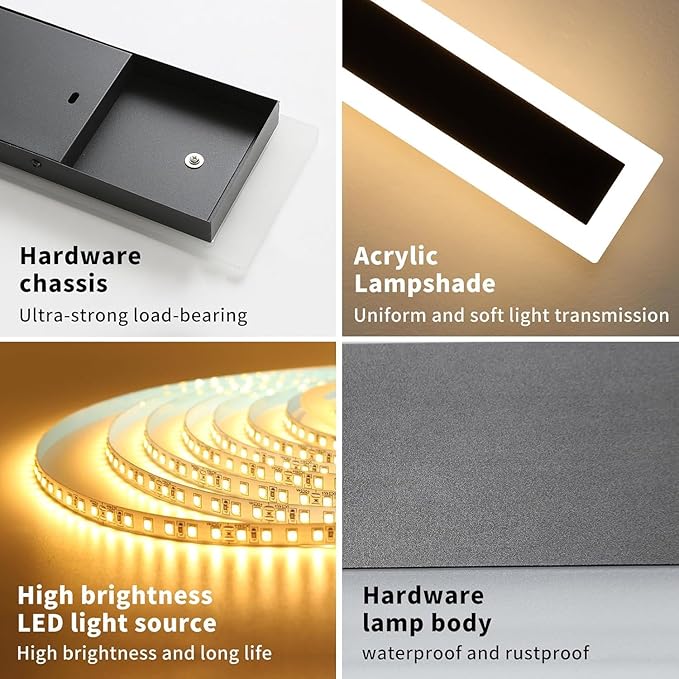 Upgrade Widened 2 Pack Modern LED Wall Sconce 23.6inch Outdoor Wall Lights 3000K Warm White 24W IP65 Waterproof Black Long Linear Wall Mount Lighting Outside Exterior Light for Garage Patio
