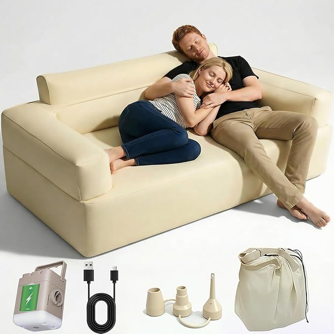 Outdoor Furniture Inflatable Couch for Camping with Built in PumpAutomatic Inflation Durable Luxury Blow Up Couch for Backyard Beach Travel Home UseInflatable SofaAir CouchesCouches