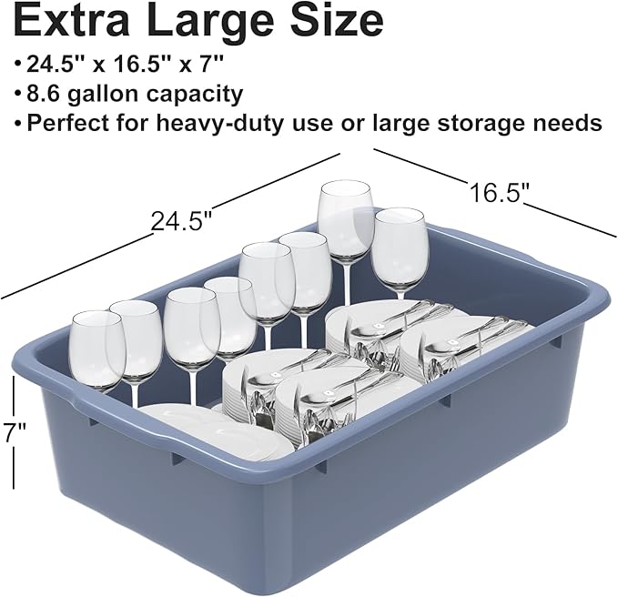 DUNCHATY 8.6 Gallon (33L) Plastic Bus Tubs - Extra Large Commercial Grade Utility Box and Wash Basin Boxes for Restaurant Kitchen Organization and Storage - 24.5 L x 16.5 W x 7 H (8.3Gal/33L)