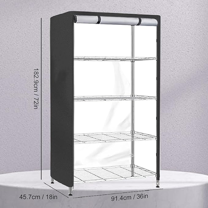 Shelf Cover 36x18x72 Inches 210D Heavy Duty Oxford for Wire Rack Storage Unit with Hook Loop Garage Kitchen Indoor Outdoor Use