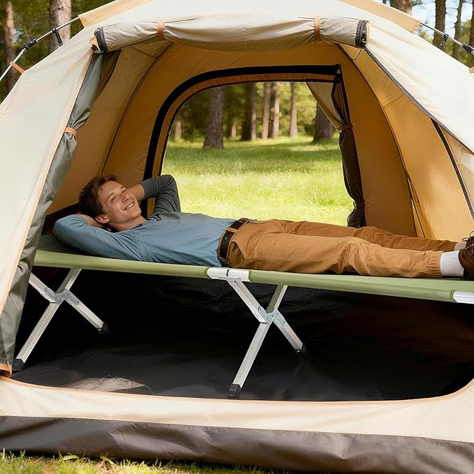 Portable Folding Camping Cot with Carry Bag — Lightweight Aluminum Frame &amp Oxford Fabric Compact Foldable Bed for Camping Travel &amp Emergency Use