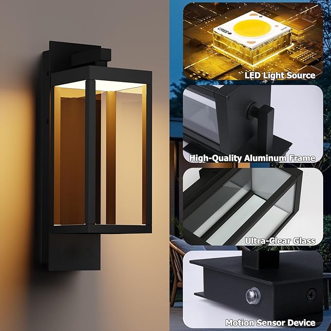 Dusk to Dawn Outdoor Wall Light 15 inch Exterior Light Fixture Wall Mount for House Front Porch LightAnti-Rust Aluminium Exterior Wall Sconce Lamp with Tempered Glass for Doorway Garage