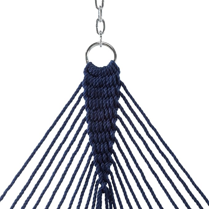 Hatteras Hammocks Deluxe Navy Duracord Rope Hammock with Free Extension Chains &amp Tree Hooks Handcrafted in The USA 450 LB Weight Capacity 13 ft. x 60 in