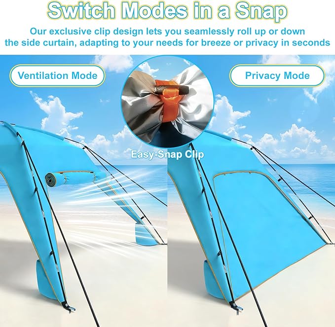 Beach Tent Sun Shelter for 6-8 Person Beach Sun Shelter with UPF50+ UV Protection Lightweight and Easy Setup Beach Canopy Portable Shade Tent for Beach Camping Fishing