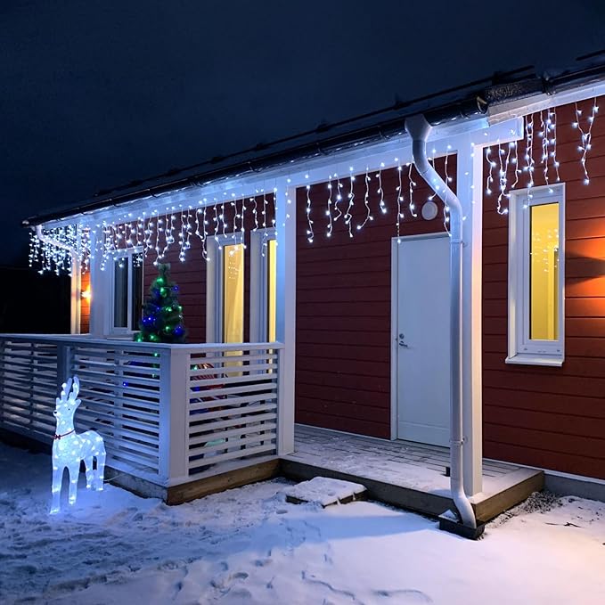 White Christmas Lights Outdoor Waterproof 132 ft 1280 LED Icicle Lights for Outside Plug in 8 Modes Timer Twinkle Lights for House Patio Xmas Porch Tree Yard Exterior Decorations
